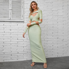 Round Neck Hollow out Maxi Bandage Dress