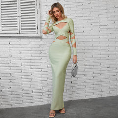 Round Neck Hollow out Maxi Bandage Dress