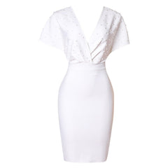 V Neck Midi Bubble Beads Bandage Dress