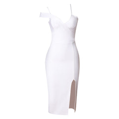 White Strappy Short Sleeve Midi Asymmetrical Bandage Dress