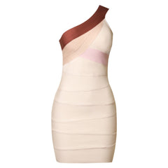 One Shoulder Sleeveless Mini Striped Bandage Dress