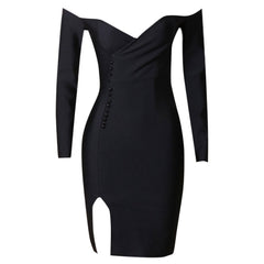 Off Shoulder Long Sleeve Mini Slit Bandage Dress