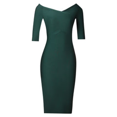 V Neck Mid Sleeve Midi Striped Bandage Dress