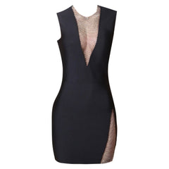 Round Neck Sleeveless Mini Rhinestone Bandage Dress