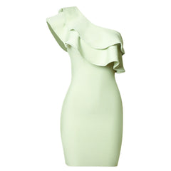 One Shoulder Sleeveless Mini Frill Bandage Dress