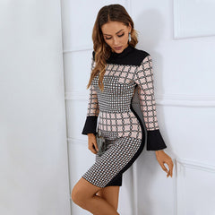 Round Neck Long Sleeve Mini Backless Bandage Dress