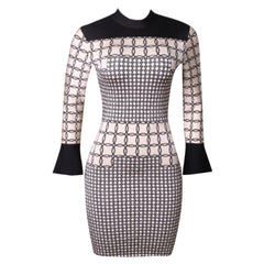 Round Neck Long Sleeve Mini Backless Bandage Dress