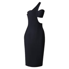 One Shoulder Sleeveless Midi Exposed Waist Bandage Dress