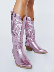 Metallic PU Leather Cowboy Boots