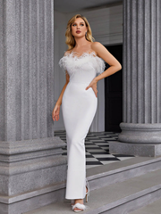 Strapless Feather Maxi Bandage Dress