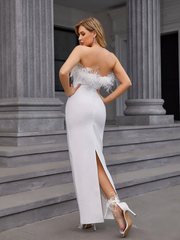 Strapless Feather Maxi Bandage Dress