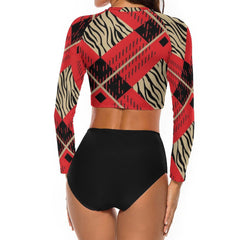 Red Plaid 2 Piece Sun Protection Bikini Swimwear
