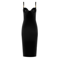 Strappy Sleeveless Metal Studded Midi Bodycon Dress