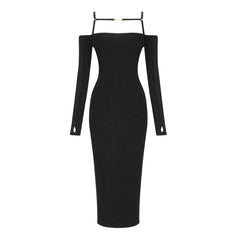 Strappy Long Sleeve Striped Midi Bandage Dress