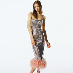 Strapless Sleeveless Midi Sequined Bodycon Dress