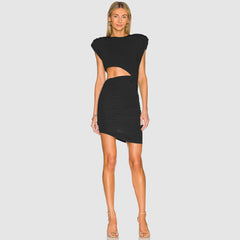 Round Neck Sleeveless Mini Exposed Waist Bodycon Dress