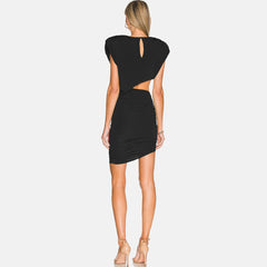 Round Neck Sleeveless Mini Exposed Waist Bodycon Dress