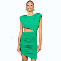 Round Neck Sleeveless Mini Exposed Waist Bodycon Dress