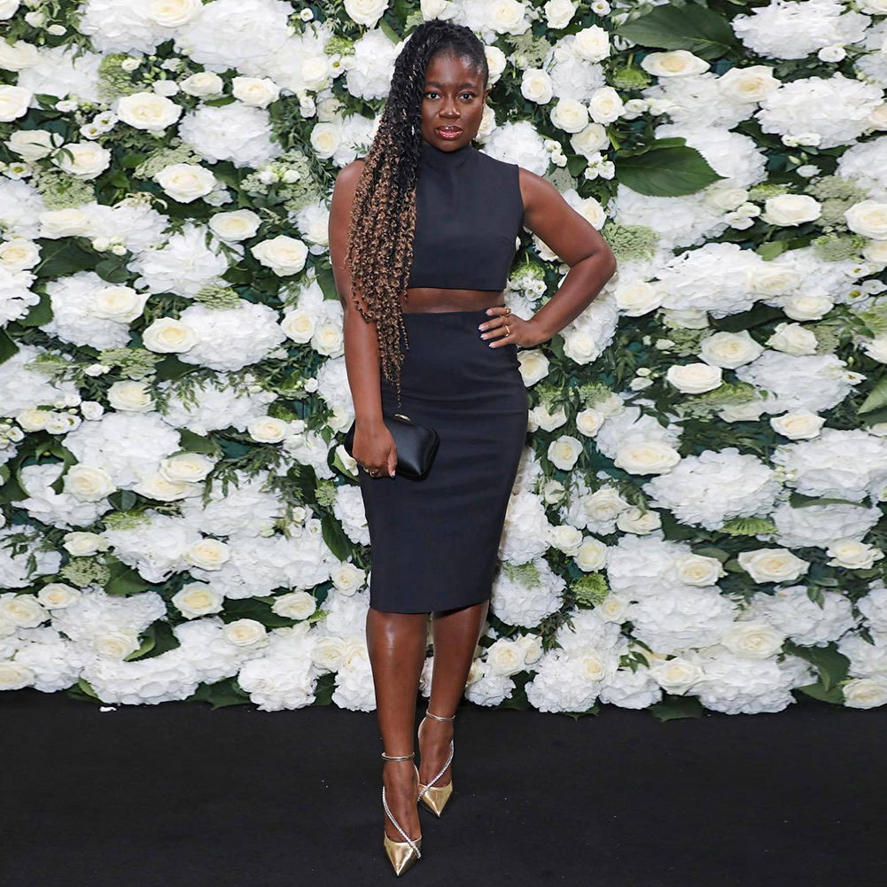 High Neck Sleeveless Midi Exposed Waist Bodycon Dress