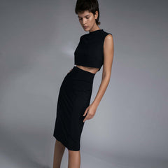 High Neck Sleeveless Midi Exposed Waist Bodycon Dress