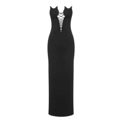 Strapless Sleeveless Maxi Hollow Out Bodycon Dress