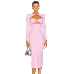 Round Neck Midi Hollow out Bodycon Dress