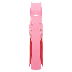 Round Neck Sleeveless Maxi Slit Bodycon Dress