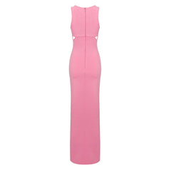 Round Neck Sleeveless Maxi Slit Bodycon Dress