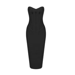 Strapless Sleeveless Maxi Striped Bodycon Dress