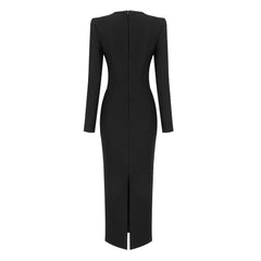 Square Collar Long Sleeve Maxi Nail Bead Bodycon Dress