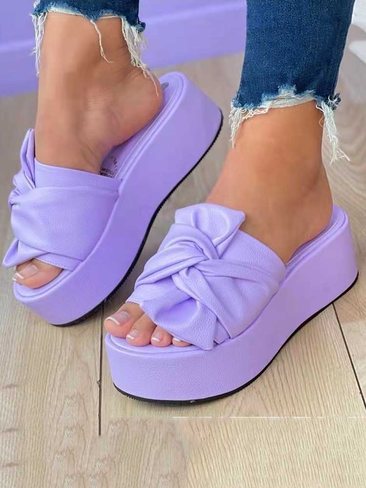Round Toe Bow Platform Sandals