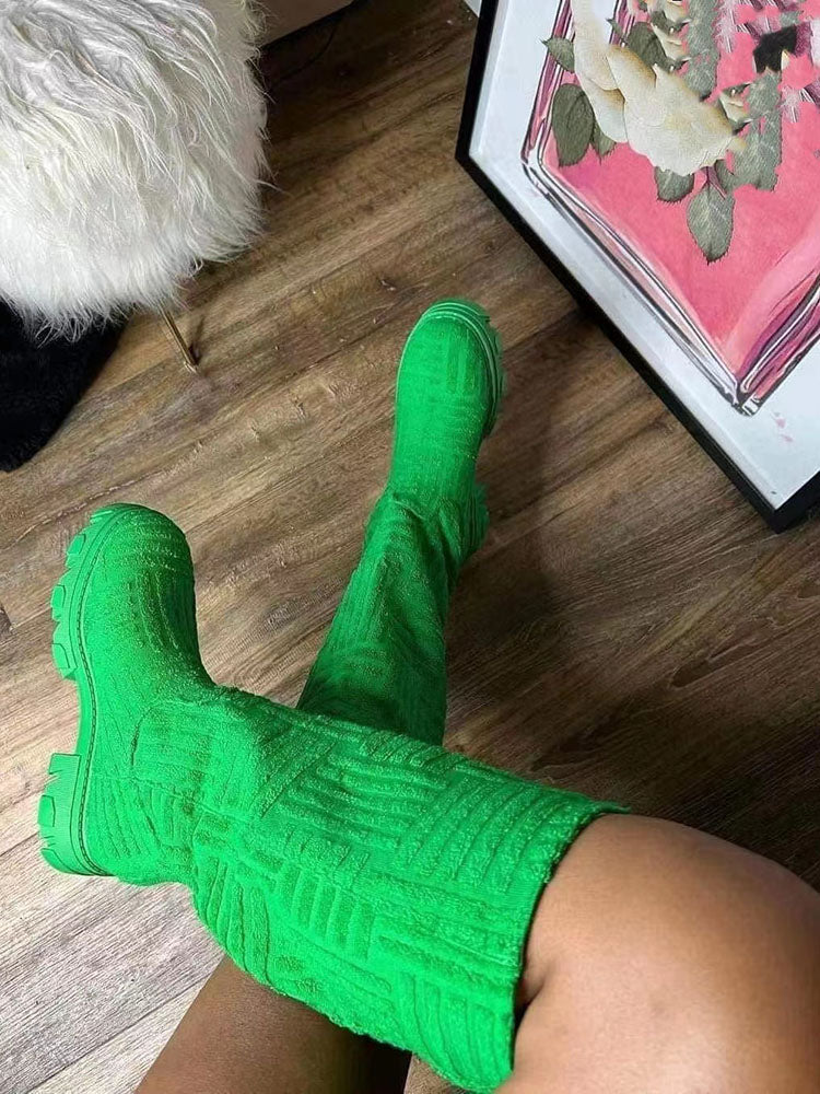 Towel Round Toe Flat Boots