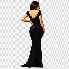 V Neck Short Sleeve Tulle Maxi Bandage Dress