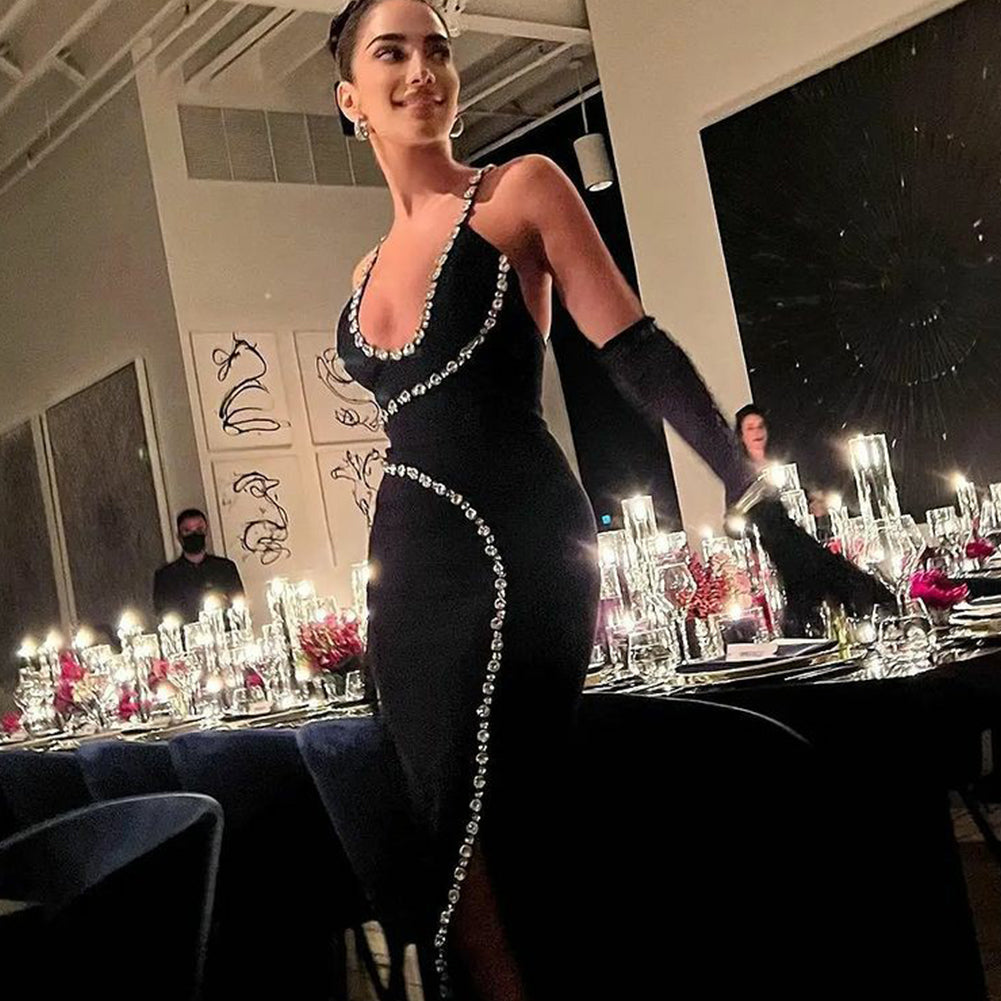 Strappy Sleeveless Manual Seam Dril Midi Bandage Dress