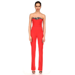 Strapless Sleeveless Patterned Bandage Jumpsuit