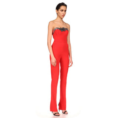 Strapless Sleeveless Patterned Bandage Jumpsuit