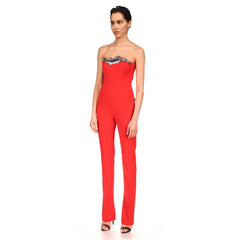 Strapless Sleeveless Patterned Bandage Jumpsuit