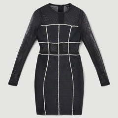 Round Neck Diamente Embellished Mini Bandage Dress