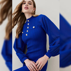 High Neck Metal Ornamental Buckle Mini Bandage Dress