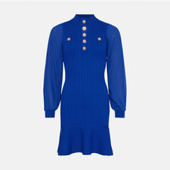 High Neck Metal Ornamental Buckle Mini Bandage Dress