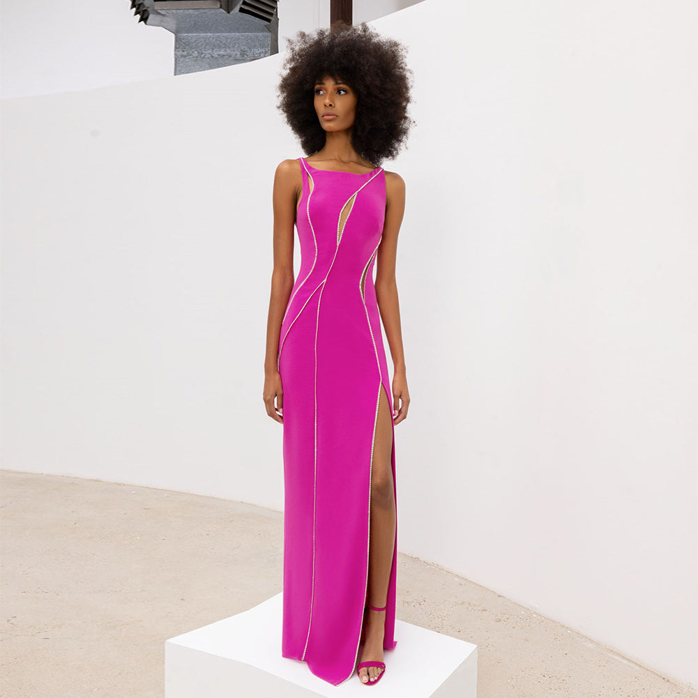 Round Neck Sleeveless Diamente Embellished Maxi Bandage Dress