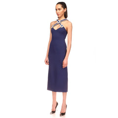 V Neck Sleeveless Diamente Embellished Midi Bandage Dress