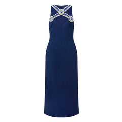V Neck Sleeveless Diamente Embellished Midi Bandage Dress