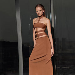 High Neck Sleeveless Hollow out Maxi Bandage Dress