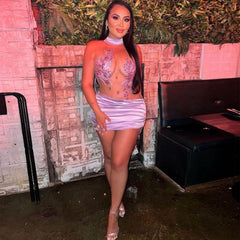 High Neck Sleeveless Diamond Mini Exclusive Custom Dress TH11097