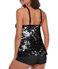 Tankini Tie Dye White Tank Top Two Piece Bathing Suits with Boyshorts