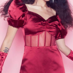 Square Collar Short Sleeve Mini Mesh Bodycon Dress