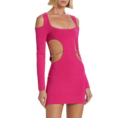 Square Collar Long Sleeve Mini Chain Bodycon Dress