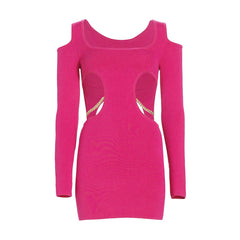 Square Collar Long Sleeve Mini Chain Bodycon Dress
