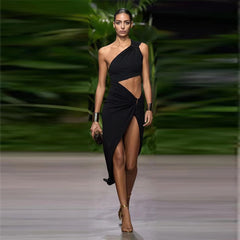 One Shoulder Sleeveless Side Slit Maxi Bodycon Dress ZNSBA926